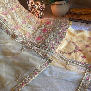 Indian Lahenga (Pink + yellow) + Net Fabric + Soft Satin